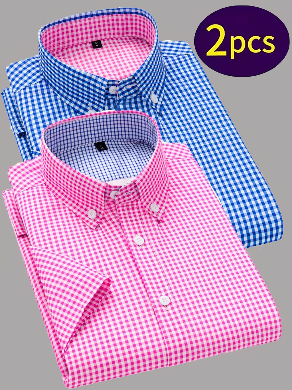 Showlu Men's 2-Piece Summer Casual Short-Sleeve Button-Up Shirt Set, lightweight fabric, stylish design, perfect for warm weather.