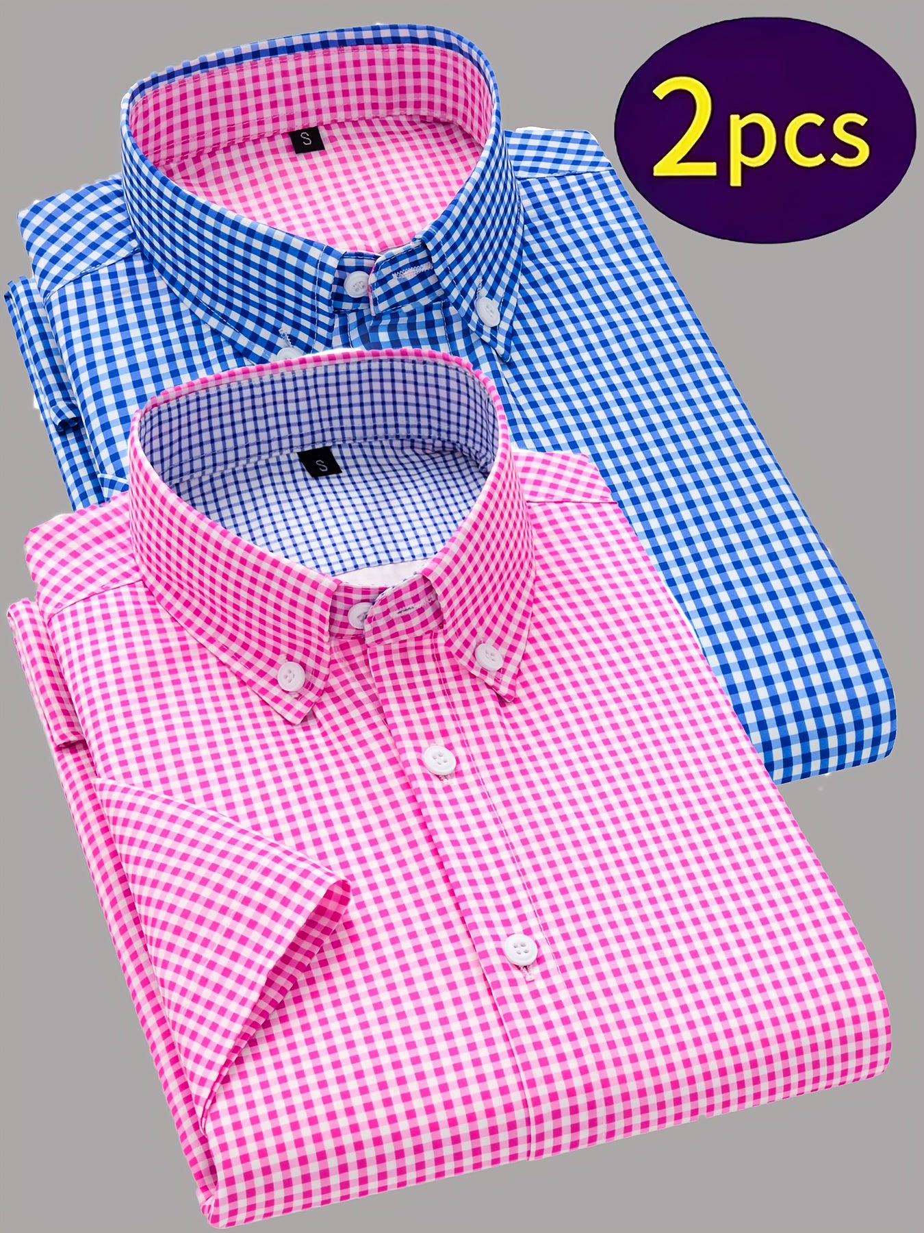 Showlu Men's 2-Piece Summer Casual Short-Sleeve Button-Up Shirt Set, lightweight fabric, stylish design, perfect for warm weather.