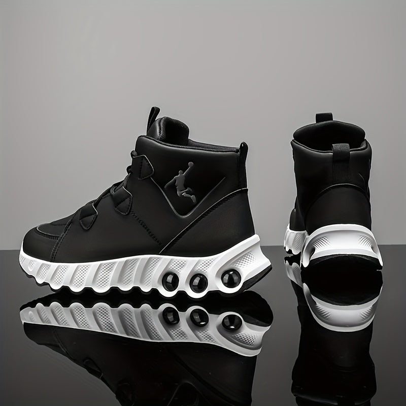Showlu Mid-Top Basketball Sneakers with shock-absorbing PU leather, stylish design, and supportive sole for athletic performance.