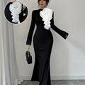 SHOWLU FASHION Women's 3D flower applique bodycon party dress, close-up of floral detailing and fitted silhouette.