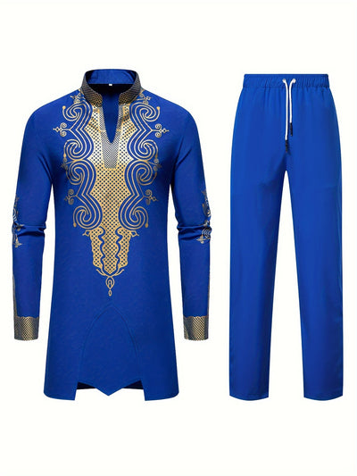 SHOWLU FASHION Men's Casual Striped Long Sleeve Robe Set – Stand Collar