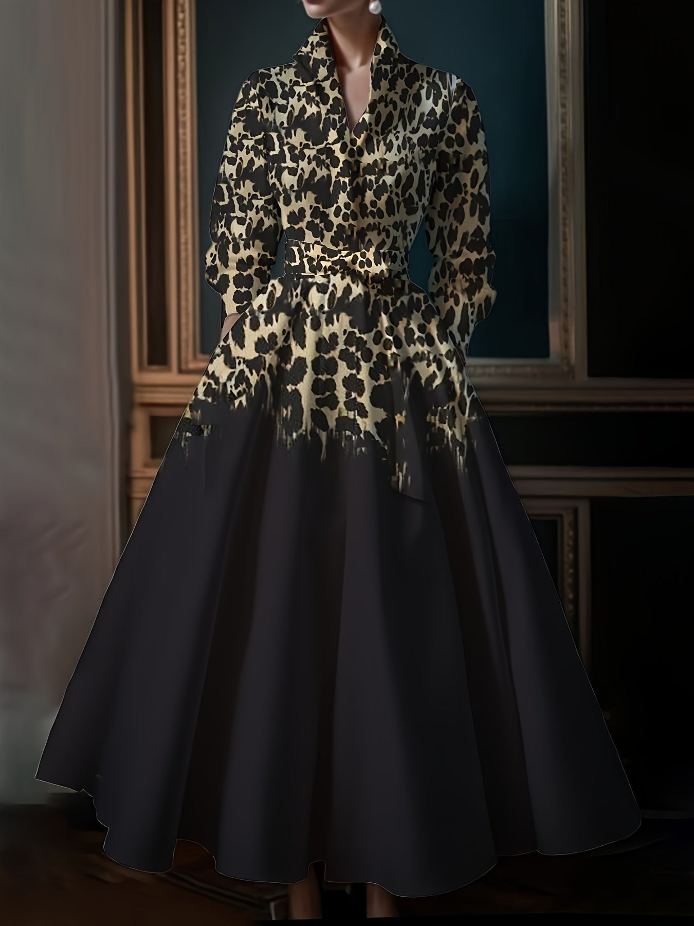 SHOWLU FASHION women's vintage A-line maxi dress with belt, polyester fabric, flowing silhouette, and elegant design.