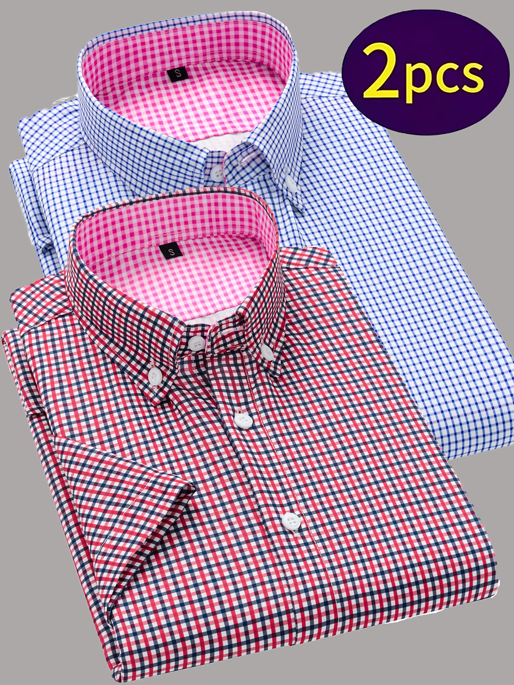Showlu men's 2-piece summer casual short-sleeve button-up shirt set laid flat with a light fabric and stylish design.