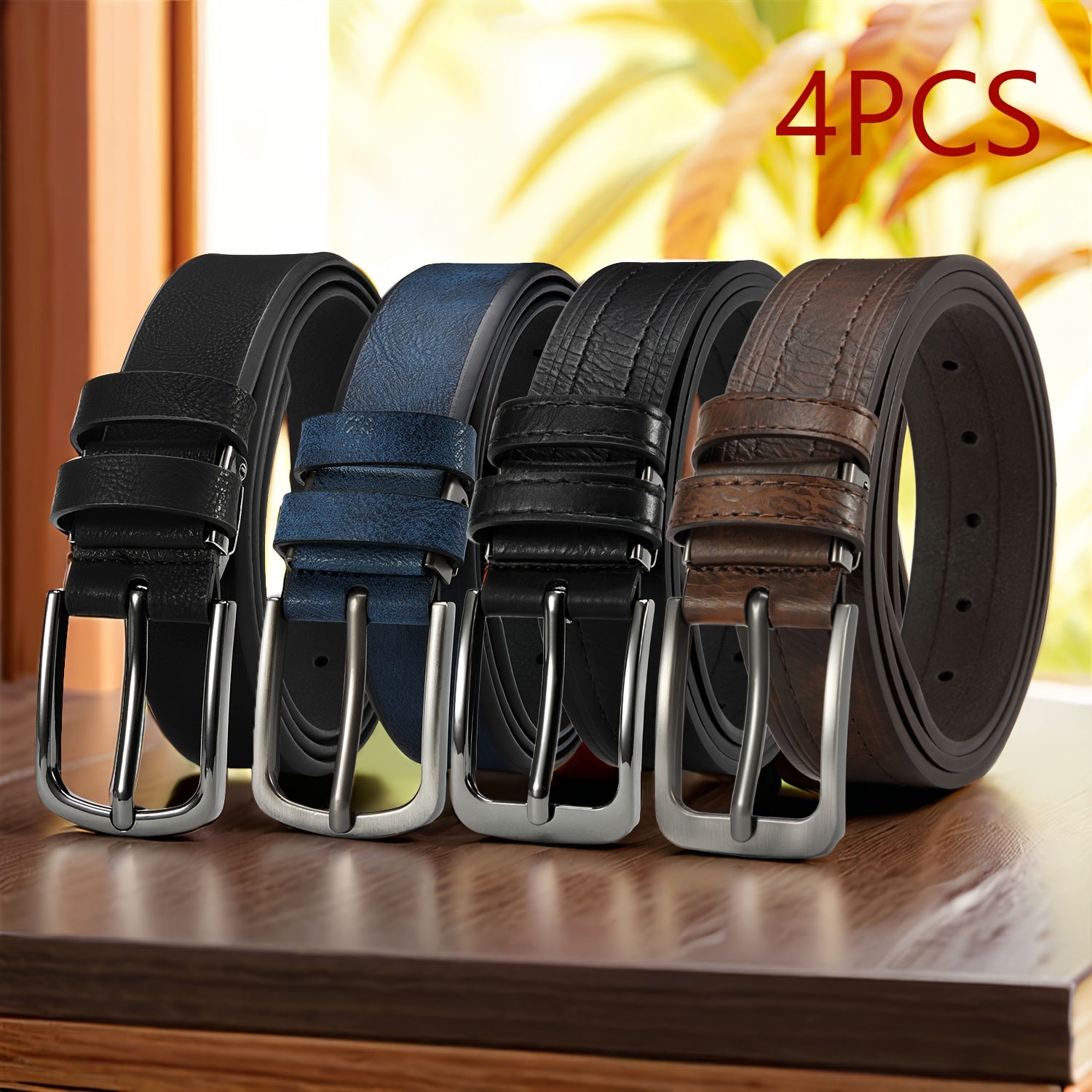 SHOWLU men's genuine leather belts in a 4-pack, vintage big and tall strap design, showcasing brown and black leather options.
