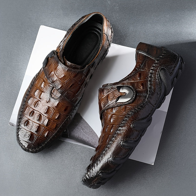 SHOWLU Men's top grain leather loafers with non-slip soles, casual oxford shoes, featuring a sleek design and comfortable fit.