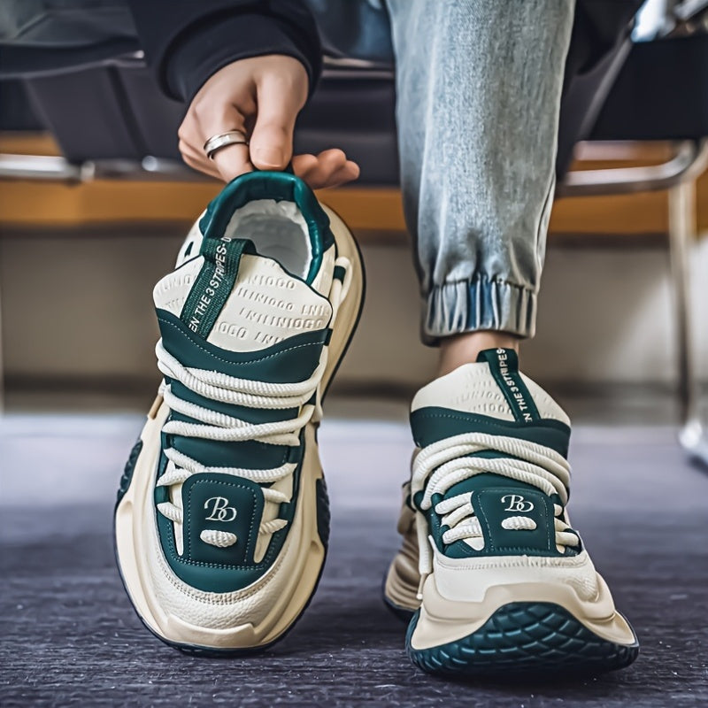 SHOWLU Men's thick-soled dad shoes, casual mid-top sneakers with anti-slip soles, featuring a stylish design and comfortable fit.