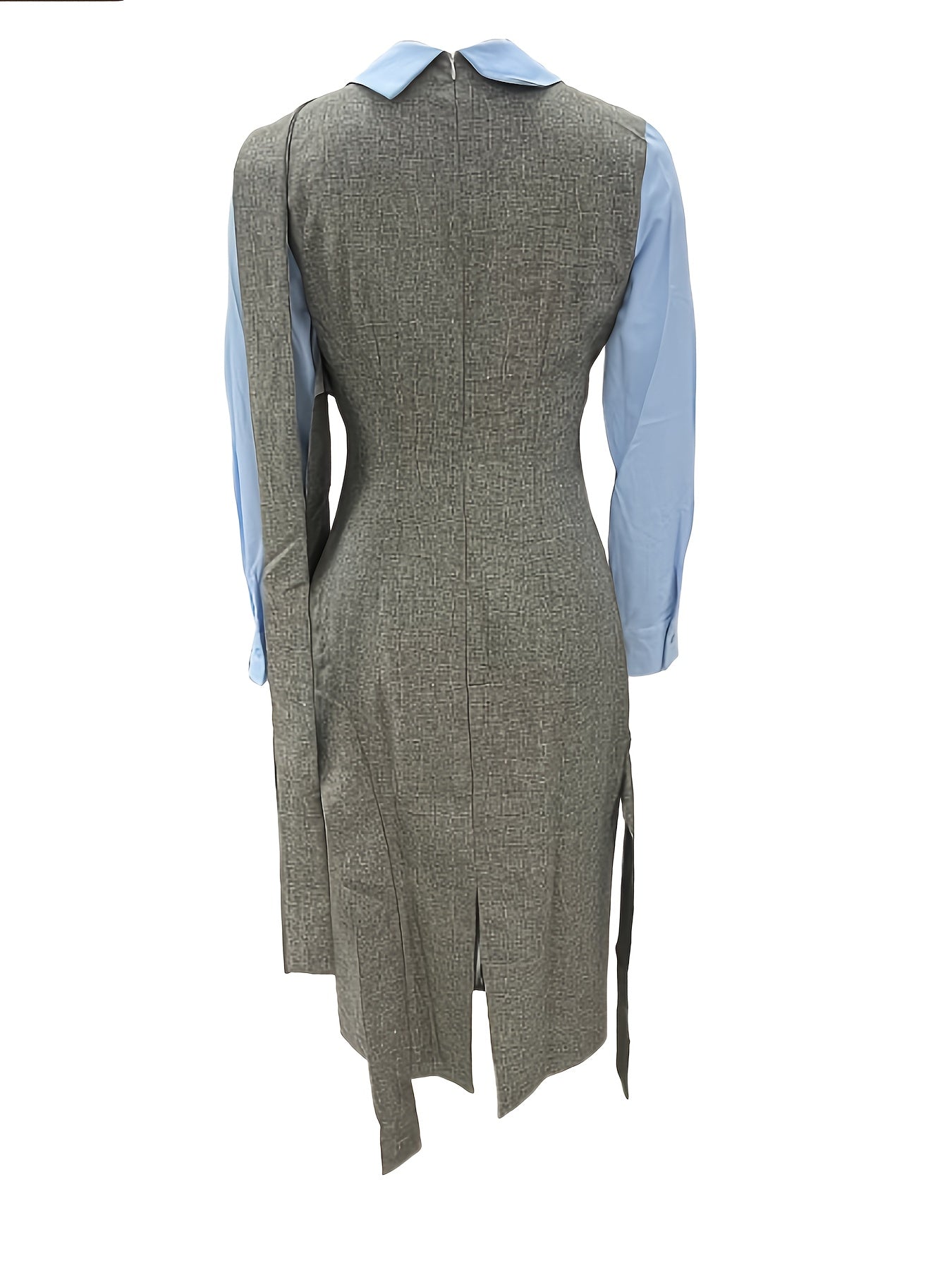 SHOWLU FASHION solid color waist pleat tie-strap straight shirt dress displayed on a hanger, showcasing its classic design and fabric details.
