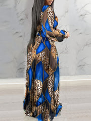 Leopard Print Lantern Sleeve Sheer V-Neck Sheer Mesh Maxi Dress Elegant Evening Dress SHOWLU FASHION STORE