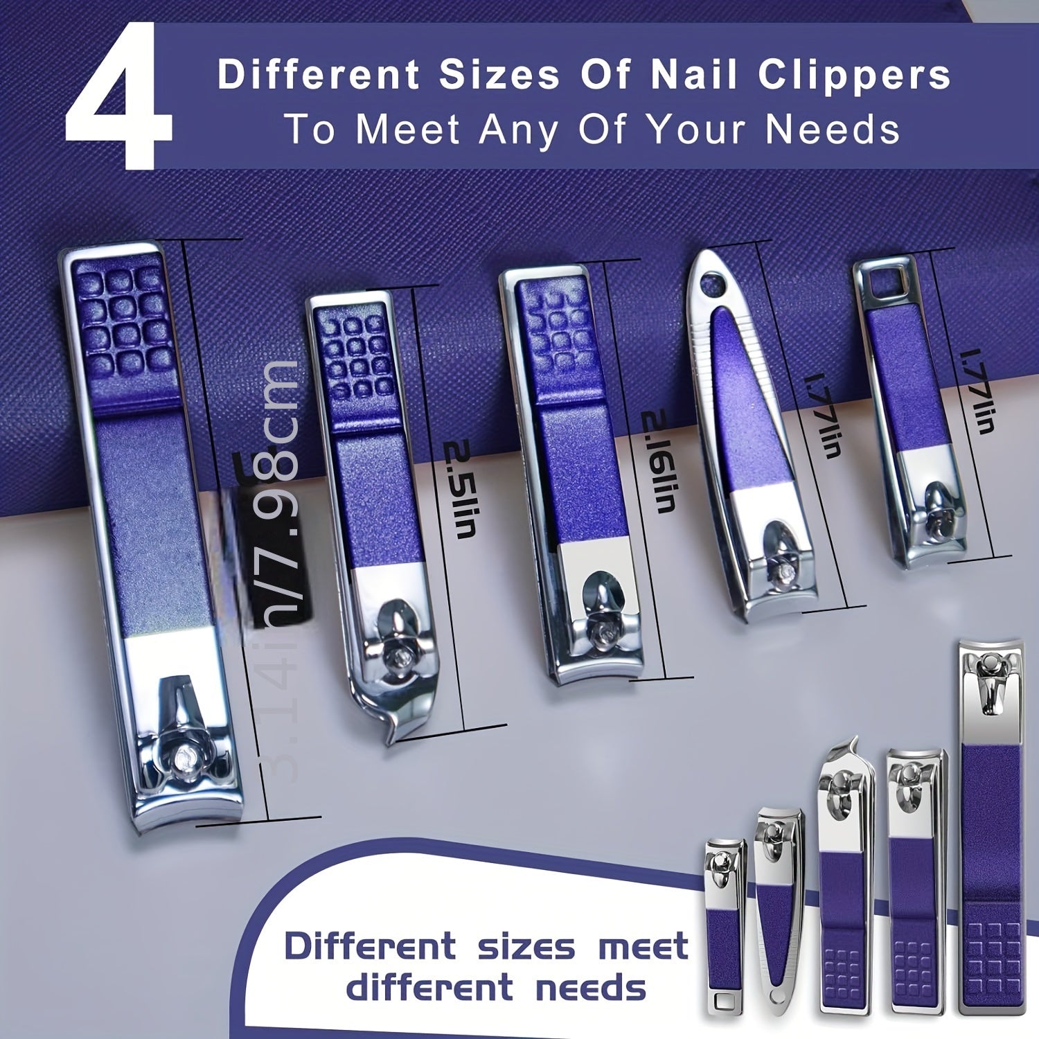 SHOWLU FASHION stainless steel manicure and pedicure kit with 8 tools, including clippers, scissors, and tweezers, arranged on a white background.