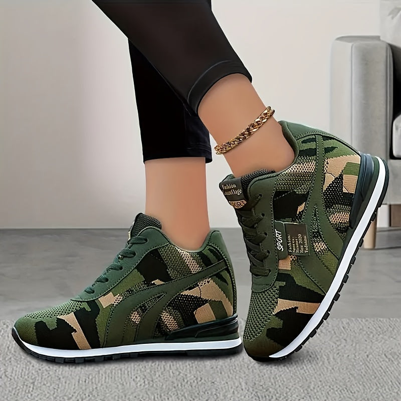 Camouflage lace-up sneakers for women by SHOWLU, low-top shoes with comfortable fit and stylish design.