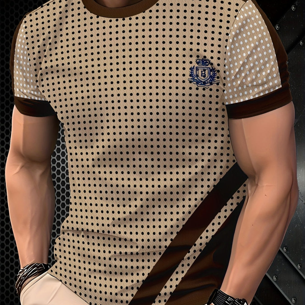 SHOWLU Men's polka dot short sleeve T-shirt with regular fit, made of polyester, featuring a stylish polka dot pattern.