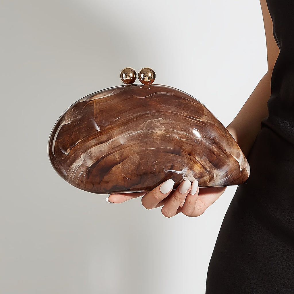 SHOWLU Marbled Acrylic Clutch with chain strap, elegant evening bag featuring a stylish marbled design and compact shape.