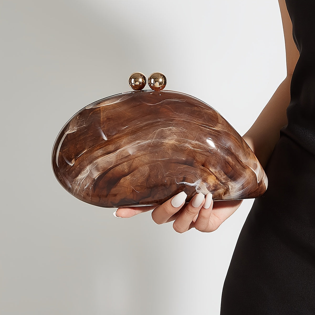 SHOWLU Marbled Acrylic Clutch with chain strap, elegant evening bag featuring a stylish marbled design and compact shape.