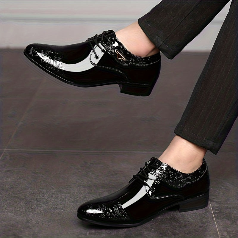 Men's Showlu Fashion derby shoes with moire pattern, formal lace-up design in polished PU material.