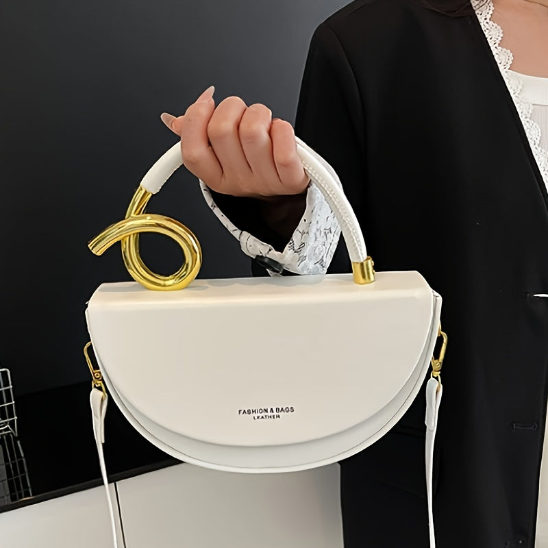 Women's Large Capacity Crossbody Bag - Purse with Snap Closure, Elegant Everyday & Formal Bag in White/Black, Golden-Tone Hardware, Durable Polyester Lining - Guangzhou Crafted Women's Shoulder Bag, Saddlebag Style, Smooth Te