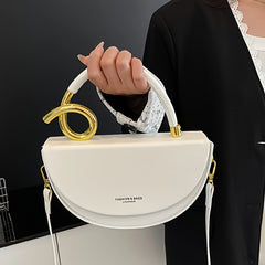 Women's Large Capacity Crossbody Bag - Purse with Snap Closure, Elegant Everyday & Formal Bag in White/Black, Golden-Tone Hardware, Durable Polyester Lining - Guangzhou Crafted Women's Shoulder Bag, Saddlebag Style, Smooth Te