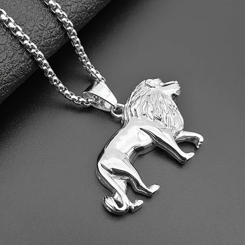 SHOWLU FASHION men's lion pendant necklace set with two stainless steel necklaces featuring detailed lion head pendants.