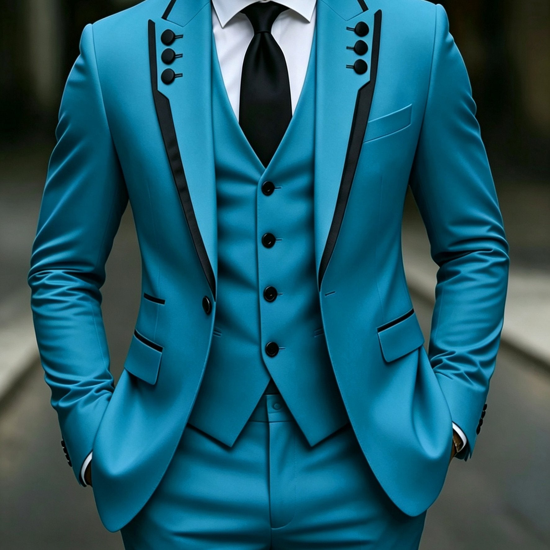 Men's black fringe lapel suit set by Showlu Smart General, featuring a formal party style, ideal for weddings and celebrations.