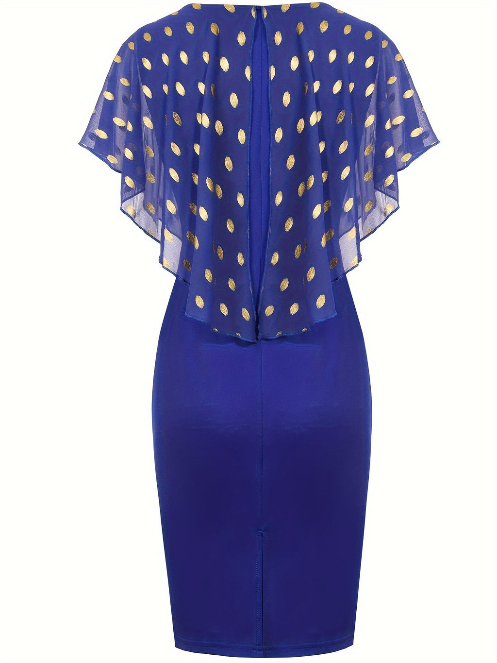 SHOWLU Polka Dot V-Neck Pencil Dress for women, made of polyester knit fabric, featuring a fitted silhouette and polka dot pattern.