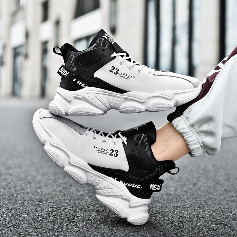 SHOWLU Men's mid-top running shoes in lightweight PU leather, designed for walking and athletic activities.