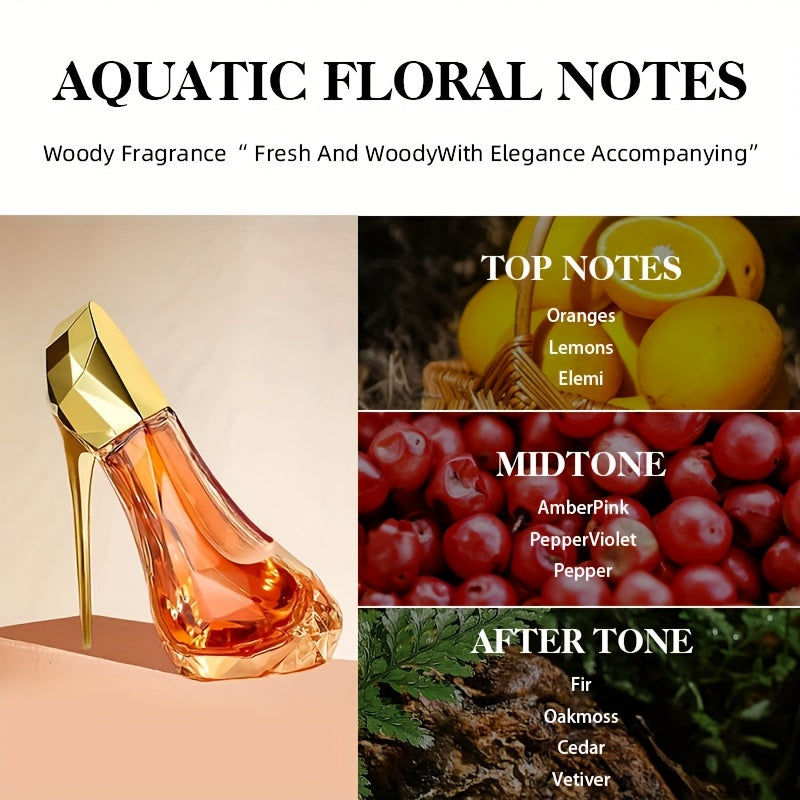SHOWLU Musk & Woody High Heel perfume bottle, long-lasting liquid fragrance with elegant packaging, ideal for stylish women.