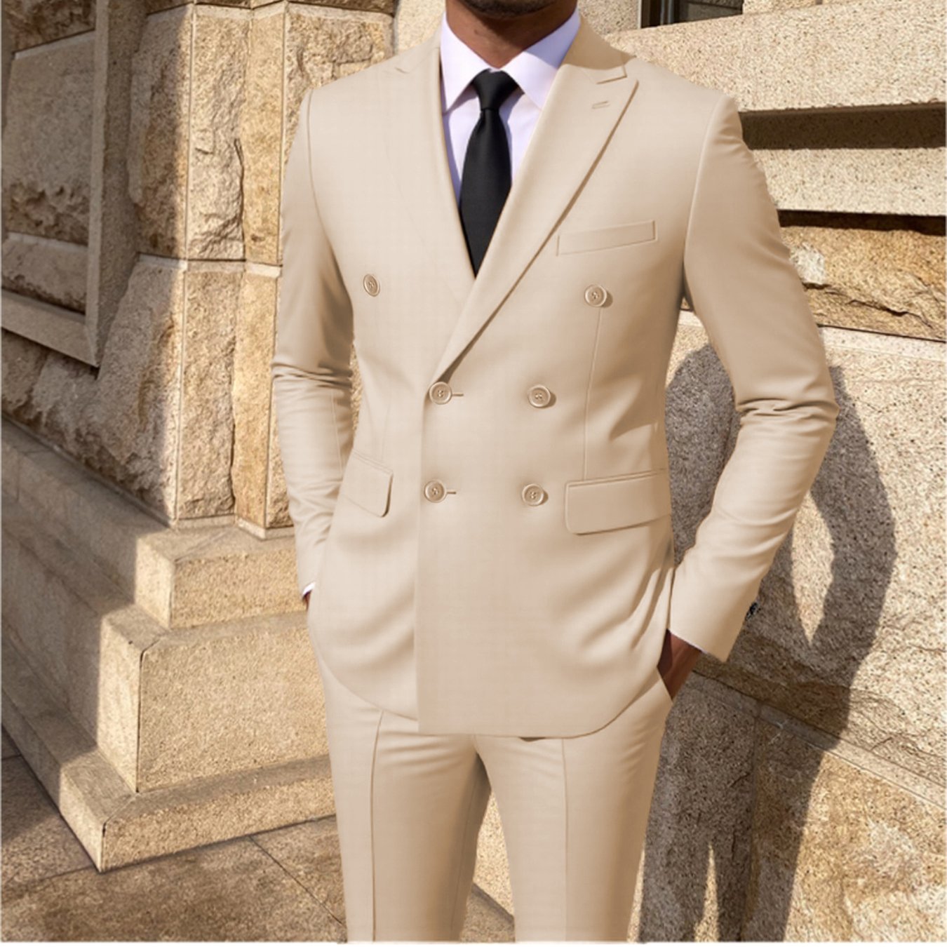 SHOWLU Men's 2-Piece Skinny Fit Suit in solid color, formal wedding suit with tailored jacket and matching trousers.