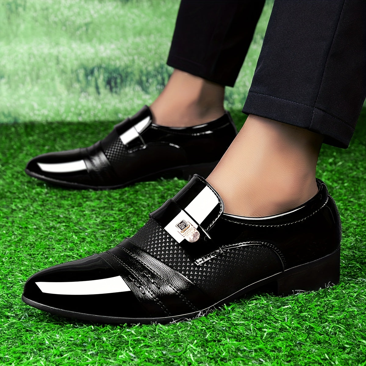 SHOWLU Men's slip-on loafers in microfiber leather, stylish business dress shoes with sleek design and comfortable fit.