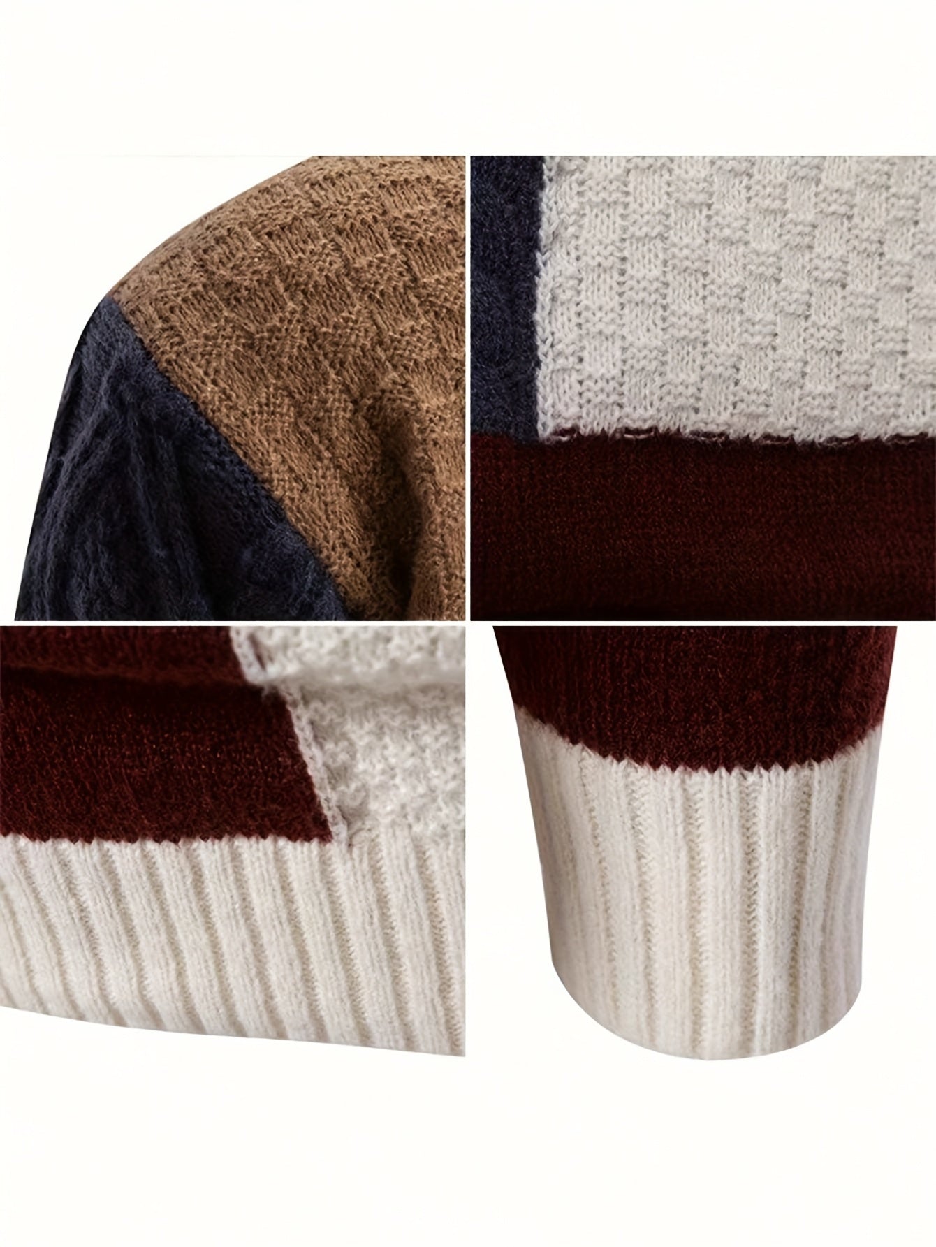 Men's Korean style color block knit pullover by SHOWLU FASHION STORE, loose fit acrylic sweater with vibrant color blocks.