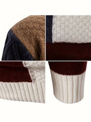 [Korean Style, Men's Pullover] Trendy Korean Style Men's Autumn and Winter Color Block Stand Collar Long Sleeve Loose Casual Comfortable Daily Commute Pullover