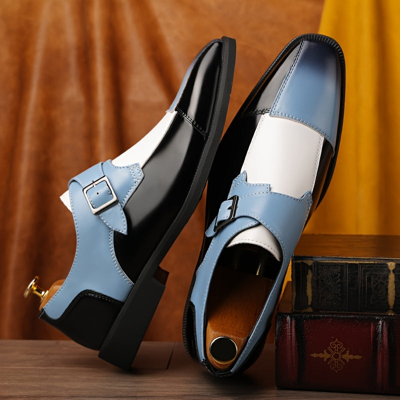 Men's plaid microfiber leather oxford dress shoes with buckle, stylish and comfortable footwear from SHOWLU FASHION STORE.