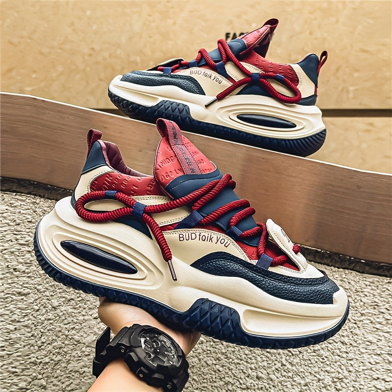SHOWLU Men's thick-soled dad shoes, casual mid-top sneakers with anti-slip soles and stylish design.