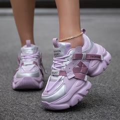 Women's Trendy Black Letter Patchwork Breathable Sneakers - Comfortable Lace-Up Casual Shoes for All Seasons, Lightweight & Versatile