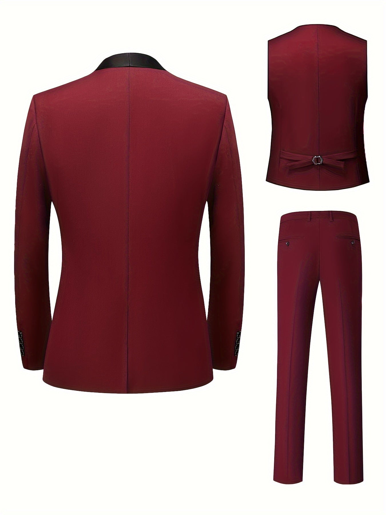 Wedding Guest Suits For Men 3pcs Outfit Set, Men'S Long Sleeve One Button Shawl Collar Jacket With Pockets & Slim Fit Pants Set, Wedding Banquet SHOWLU FASHION STORE