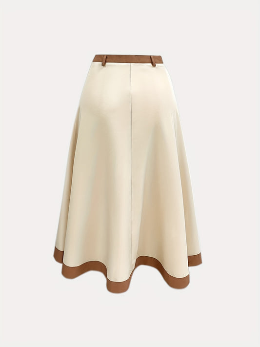 Women's Elegant Beige & Brown -like Metallic Accent Pantskirt, Non-Stretch Formal & Casual Maxi skirt, Machine Washable All-Season for Everyday Special Occasions, Versatile Wardrobe Staple, Draped Flair, Smooth Fabric Texture