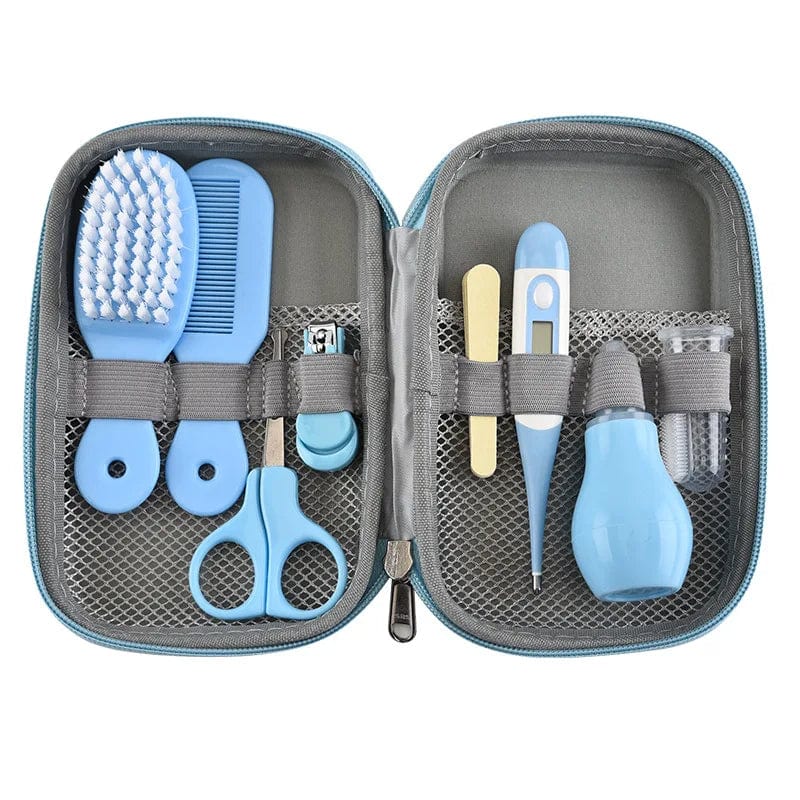 Showlu 8-piece baby grooming kit with nail clippers, scissors, and care tools for infant health and grooming.
