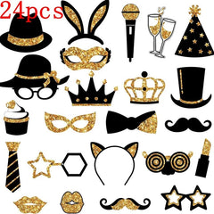 8pcs/24pcs Set of black gold birthday paper honeycomb ornaments birthday party decoration supplies party honeycomb table - SHOWLU FASHION STORE