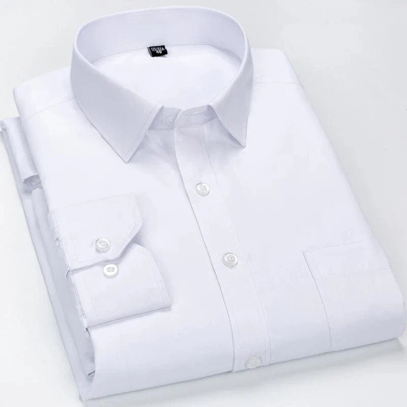 Showlu men's plus size striped dress shirt in long sleeves, slim fit, ideal for business casual and social occasions.
