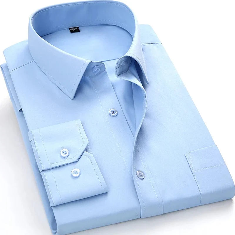 Showlu men's plus size striped dress shirt in slim fit with long sleeves, ideal for business casual and social occasions.