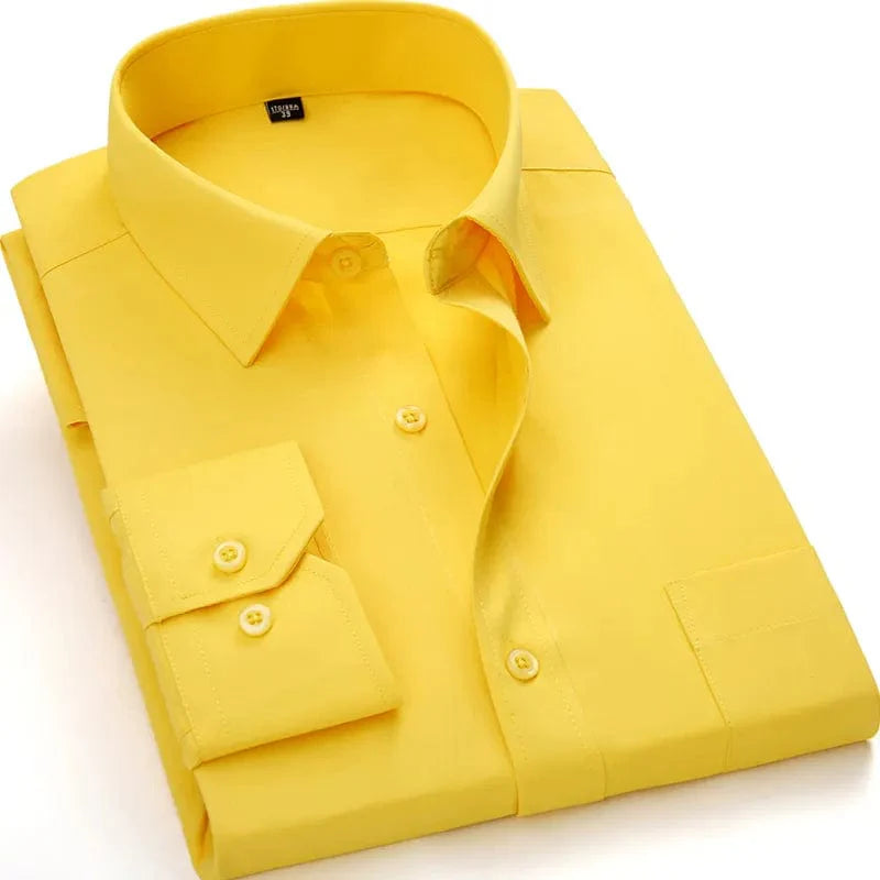 Showlu men's plus size striped dress shirt in long sleeves, slim fit, suitable for business casual and social occasions.