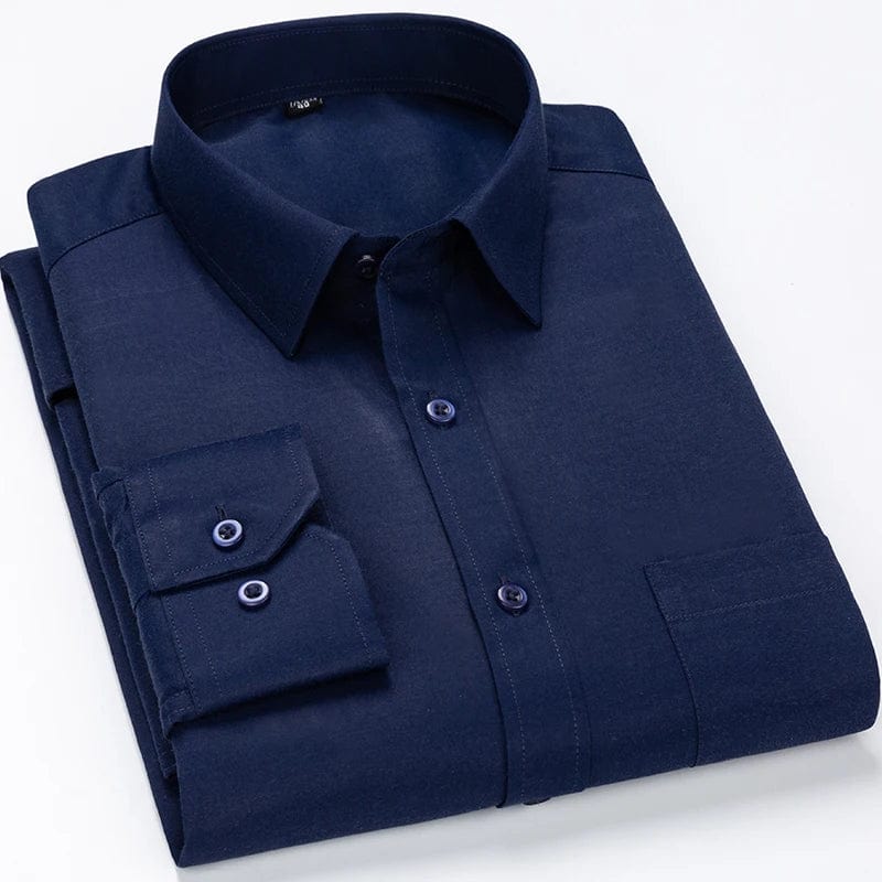 Showlu men's plus size striped dress shirt in slim fit, long sleeve, business casual style, available in 6XL to 8XL sizes.