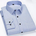Showlu men's plus size striped dress shirt in slim fit with long sleeves, suitable for business casual and social occasions.