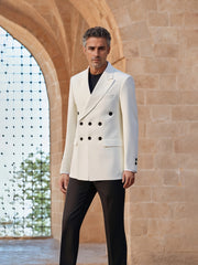 Men Fashion Solid White Groom Tuxedo Blazer Notch Lapel Triple-Breasted Multi Buttons Jacket For Wedding Business Dinner Party
