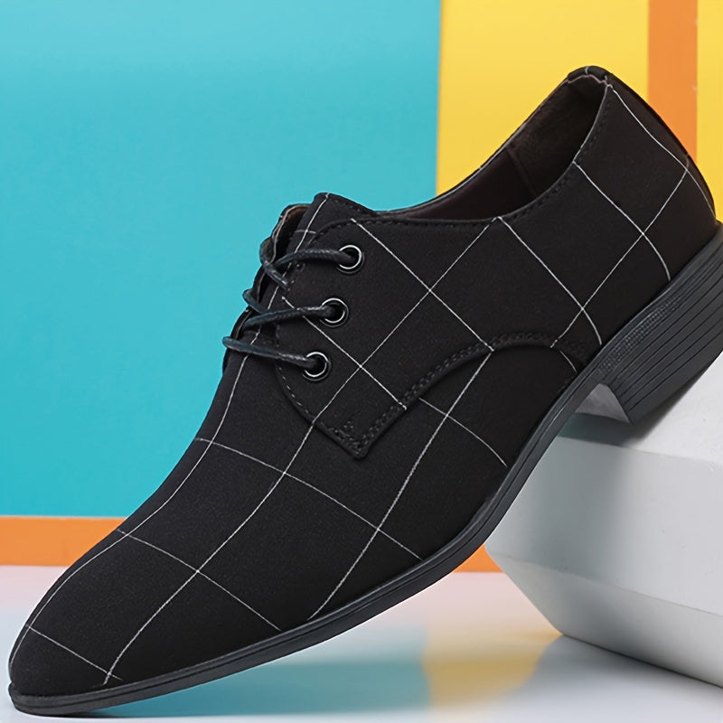 SHOWLU FASHION men's plaid derby shoes with breathable fabric, low top design, and lace-up style perfect for casual wear.