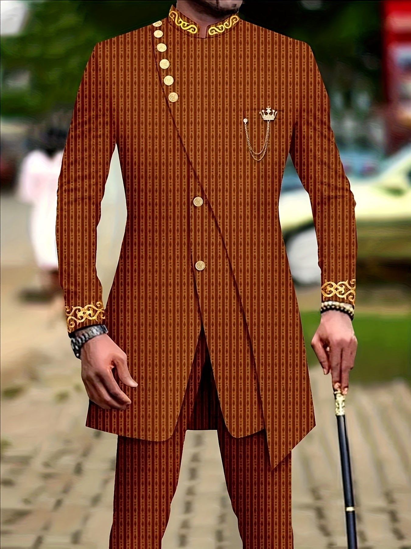 SHOWLU FASHION men's plaid casual two-piece suit with loose fit, woven fabric, featuring a plaid shirt and matching pants.