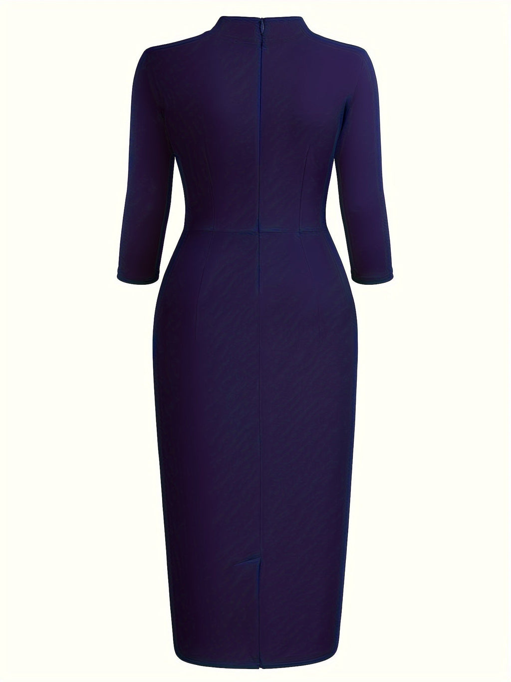 SHOWLU FASHION women's three-quarter sleeve tie-neck sheath dress displayed on a model, stylish and elegant for professional or formal wear.