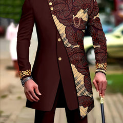 Men's Casual Long-sleeved Two-piece Suit, Mid-length Top And Trousers