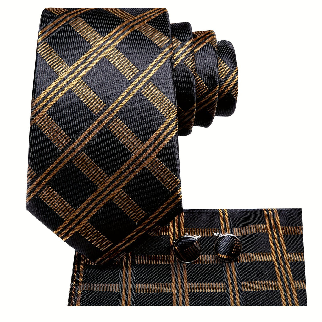 SHOWLU FASHION men's striped tie set with matching pocket square and cufflinks, showcasing elegant accessories for formal wear.