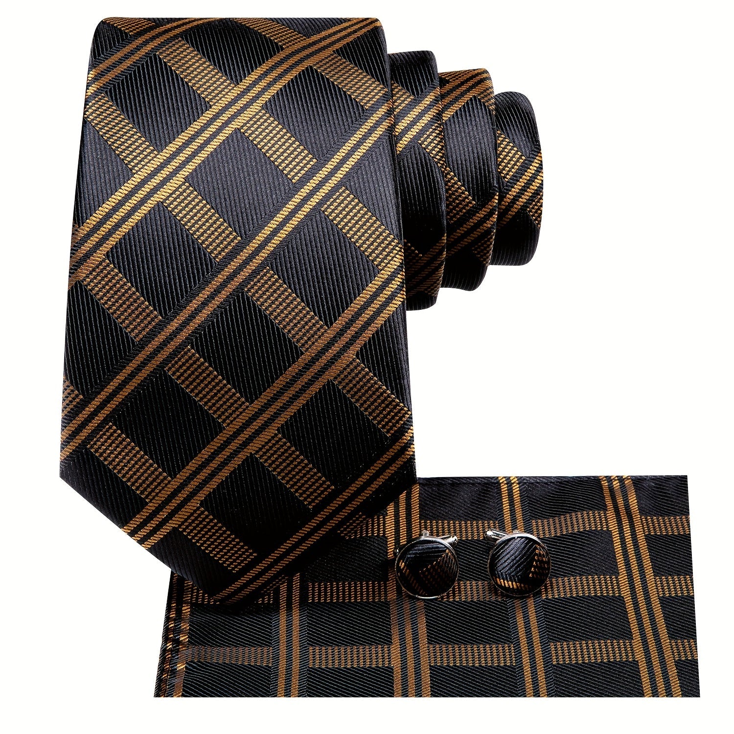 SHOWLU FASHION men's striped tie set with matching pocket square and cufflinks, showcasing elegant accessories for formal wear.