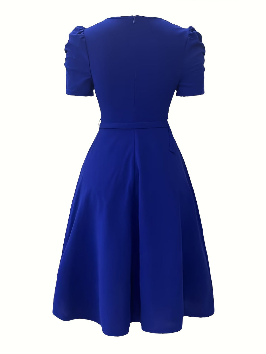 Red SHOWLU Women's V-Neck Ruffle Hem A-Line polyester dress with a flowing silhouette and stylish ruffle details.
