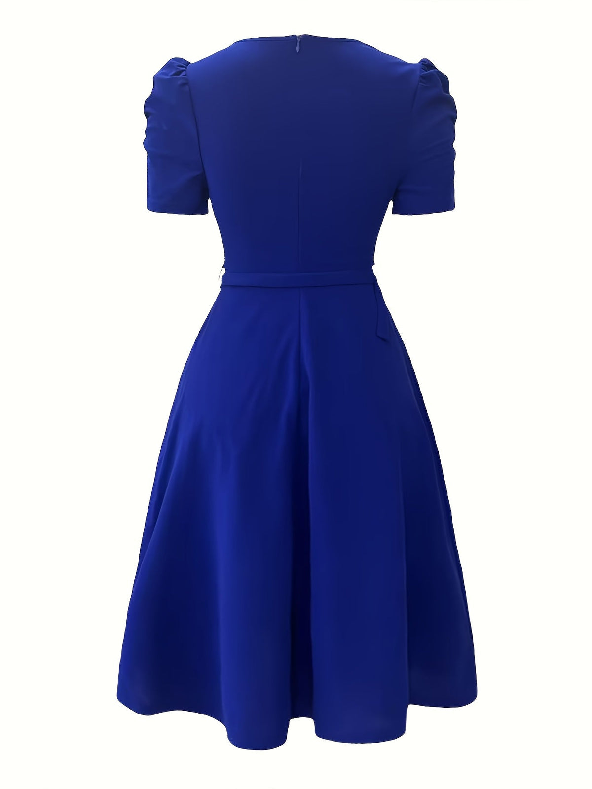 Red SHOWLU Women's V-Neck Ruffle Hem A-Line polyester dress with a flowing silhouette and stylish ruffle details.